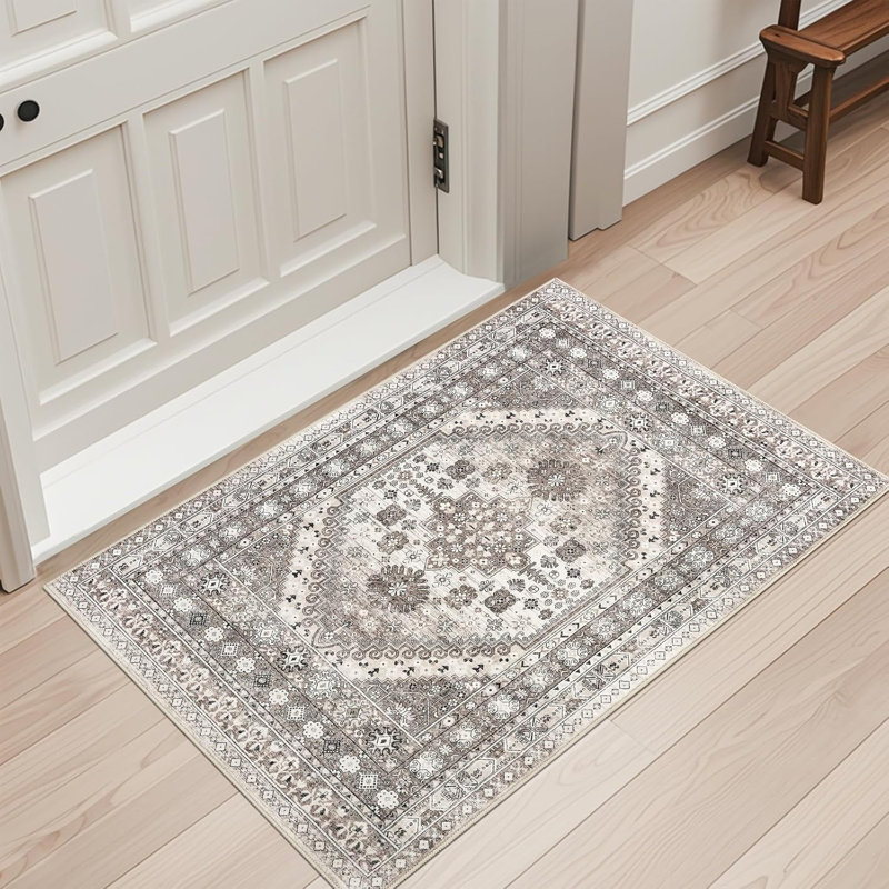 Tapis lavable antidérapant Medallion (brun), Rectangulaire 2 pi x 3 pi