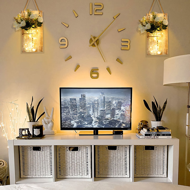 2-Pack Wall Sconces with Rustic Wood Boards, Mason Jars, Led Lights, Remote Control, White