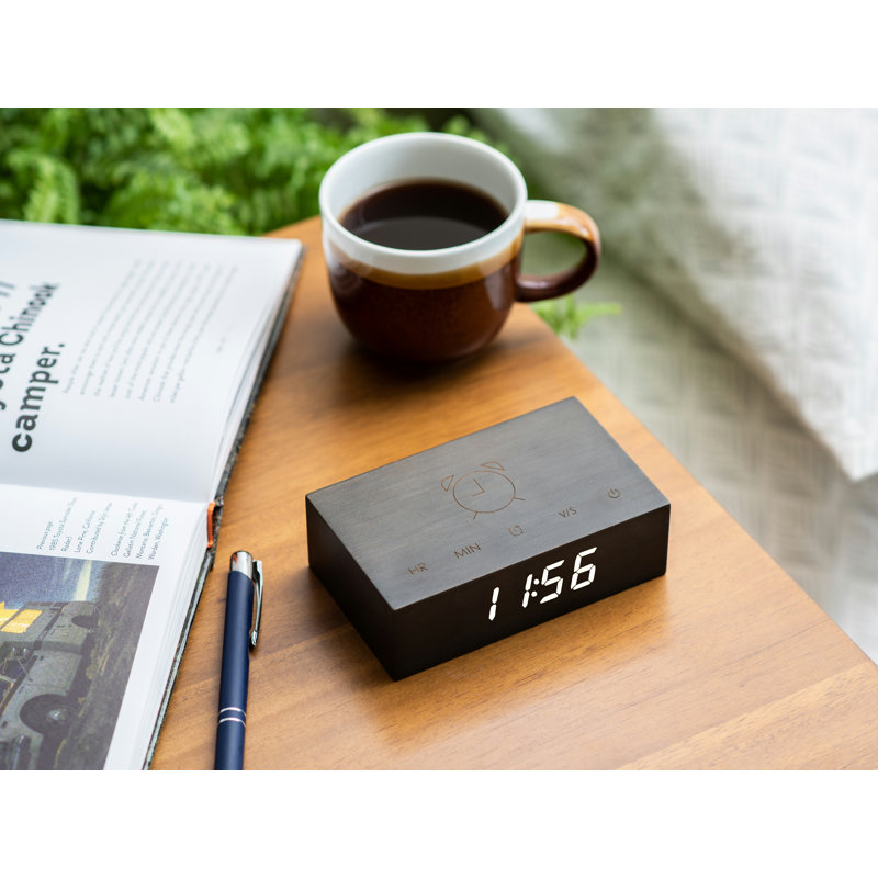 Sleek & Chic Modern Digital Wood Electric Alarm Tabletop Clock, Black
