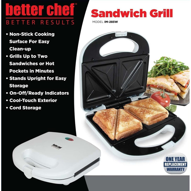 Machine à sandwich antiadhésive à panini, grille de contact compacte avec deux plaques, rangement vertical, blanc