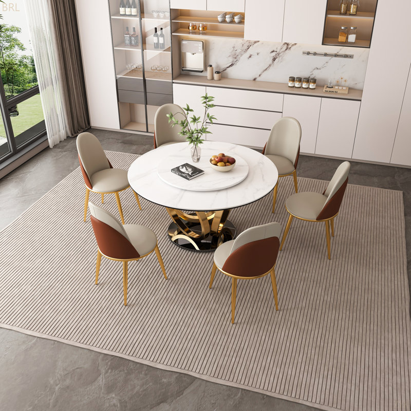 Table de salle à manger ronde avec plateau tournant à 360 ° lisse - Plateau en pierre frittée résistant aux taches et à la chaleur, design minimaliste moderne pour la salle à manger, la cuisine, le coin repas, l'espace compact