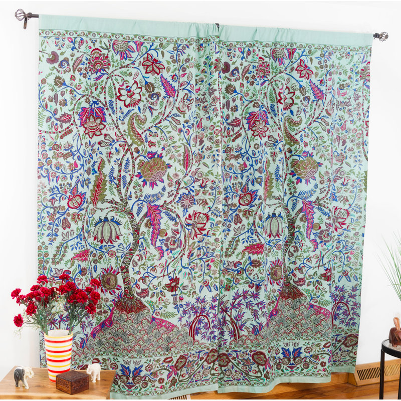 Panneau de rideau simple obscurcissant 100% coton Oreilly Tree of Life, Vert