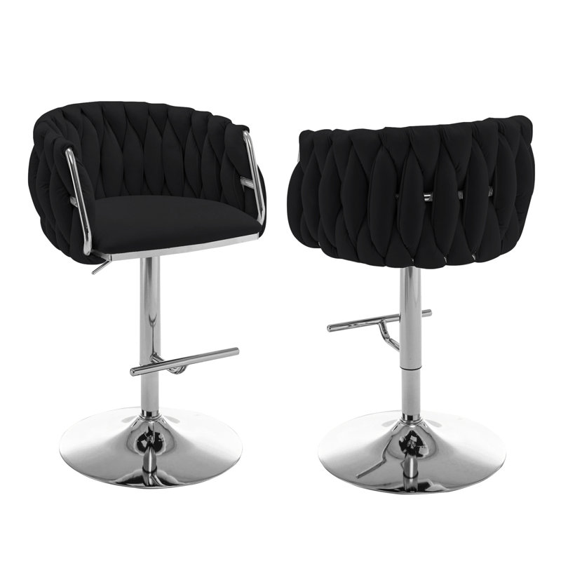 Ensemble de 2 tabourets de bar rembourrés en velours, Noir