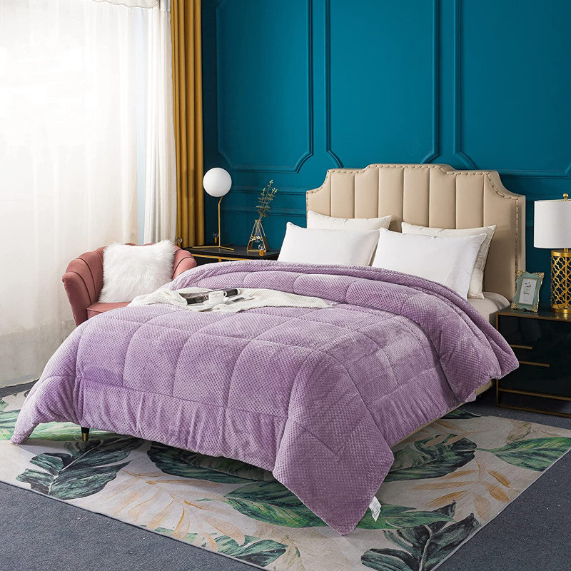  Édredon réversible en microfibre super doux et moelleux Sherpa, lavable à la machine, Édredon simple, Mauve