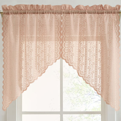 Nikole Floral Rod Pocket Lace Semi Sheer Voile Short Cafe Tiers for Small Windows - 28 x 36 Inch Length - Set of 2