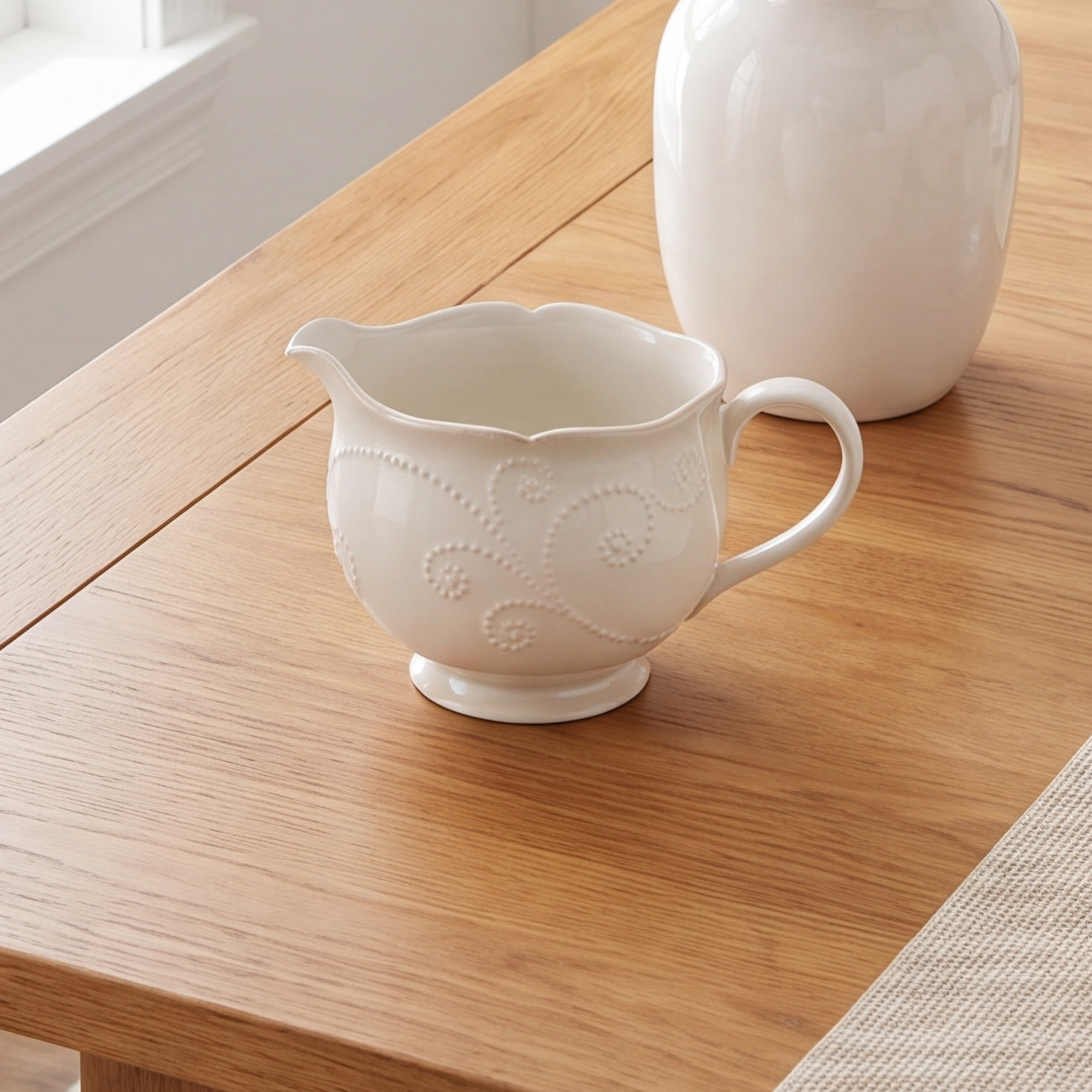 French Perle White Stoneware Pitcher