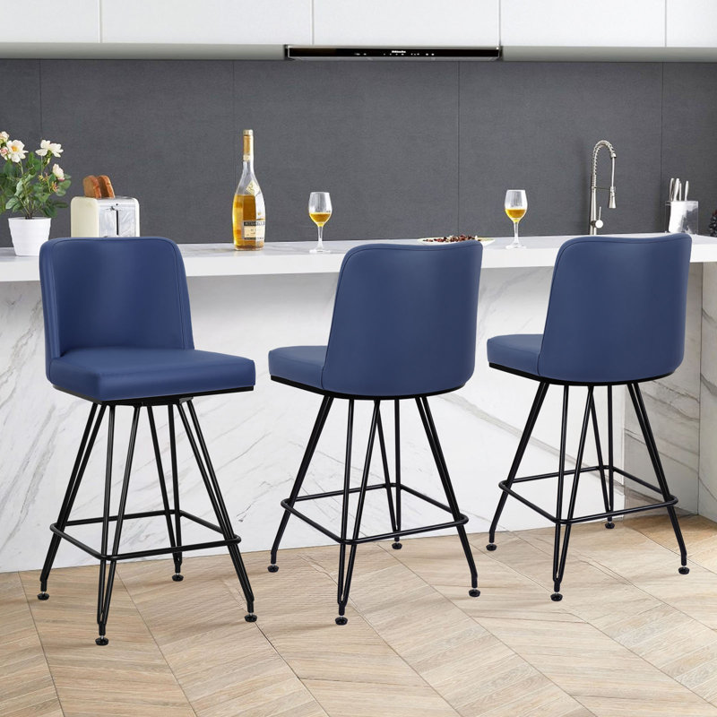 Meliton 26" Swivel Upholstered Counter Stool, Blue, 3
