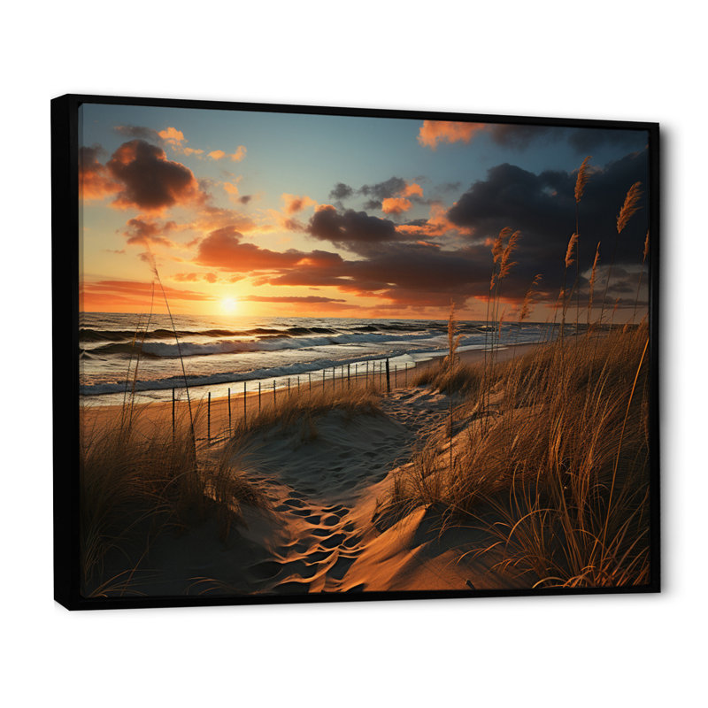 " Beach Photo Golden Sands XXII ", Black Floater Framed, 16" H x 32" W x 1" D