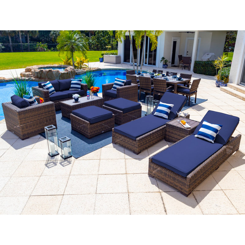 Tuscany Collection In Brown Wicker 16 - Person Patio Conversation Set with Cushions