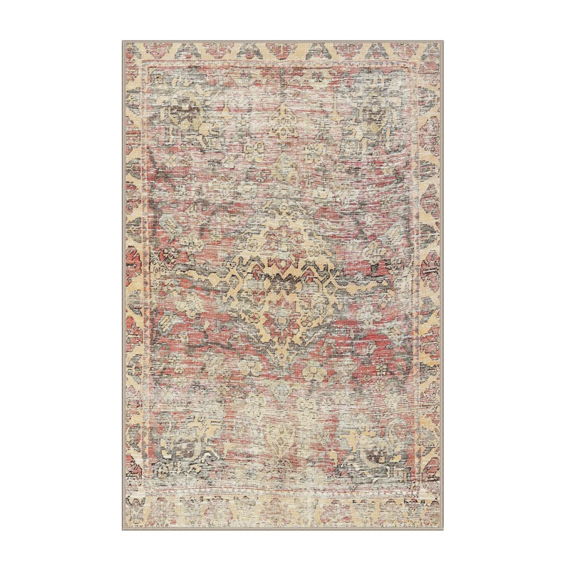 Tapis beige/rouge traditionnel, Rectangle 3 pi x 5 pi