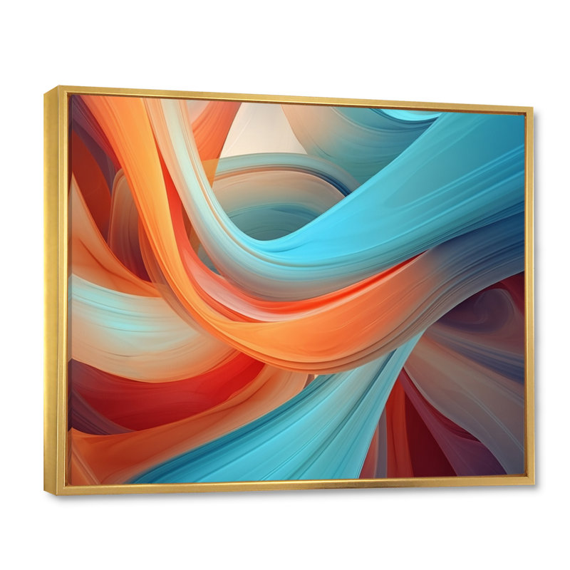 «Orange Blue Fractal Waters III», reproduction sur toile, 12" H x 20" W, Black Picture Framed