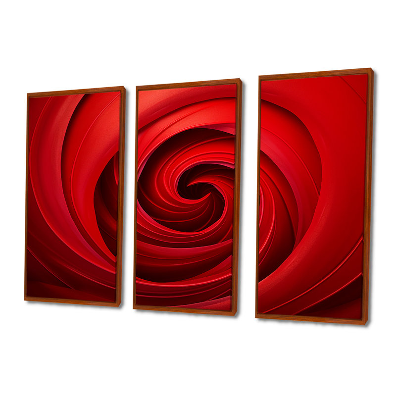 Red Perpetual Pulse Vortex I - Abstract Spirals Wall Decor Set, 28" H x 36" W x 1" D, Brown Floater Framed