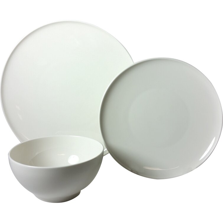 Basics 18-Piece Kitchen Dinnerware Set, Plates, Dishes, Bowls,  Service for 6, White Porcelain Coupe