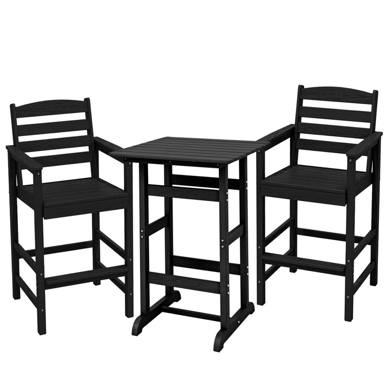  3 Pieces Outdoor Patio Bar Set, Oversize Tall Adirondack Bar Chair And Table Set, Black