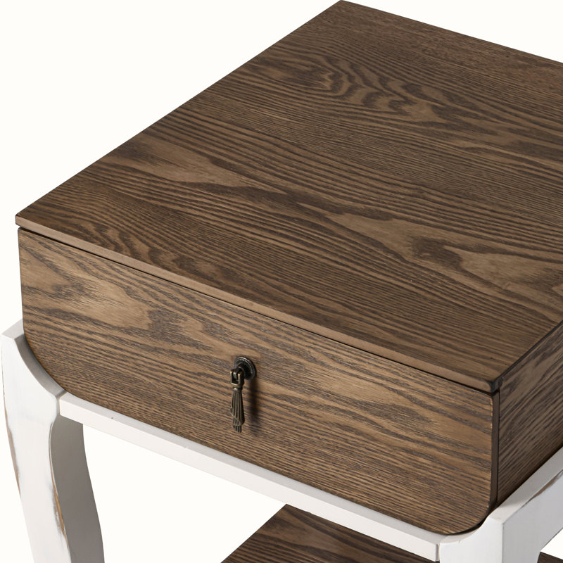 Table de bout, Plateau en bois / base blanche