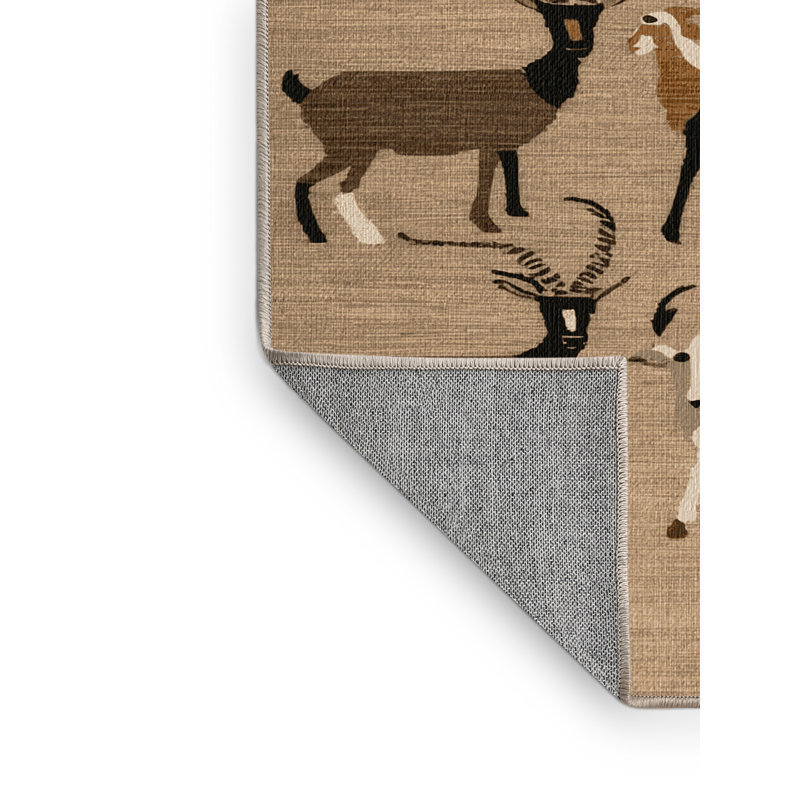 Washable Alpine Ibex Wildlife Area Rug, Square 4'