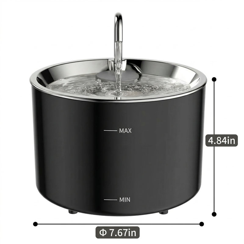 Fontaine à chat en acier inoxydable avec cordon, 101 oz / 3 L, avec pompe silencieuse et filtration à 4 couches, pour chats et chiens