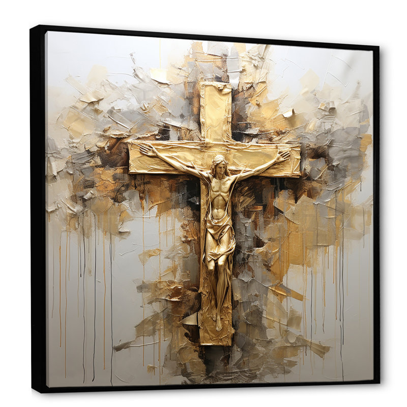 Décoration murale Minimalisme, Jésus, croix I, H 16 po x l 16 po x P 1 po, Cadre flottant noir