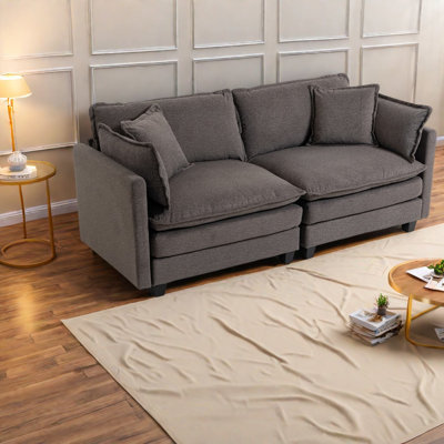 Canapé d'angle 2 places moderne, en tissu chenille comprimé avec méridienne, compact et confortable pour salon ou appartement, gris antique