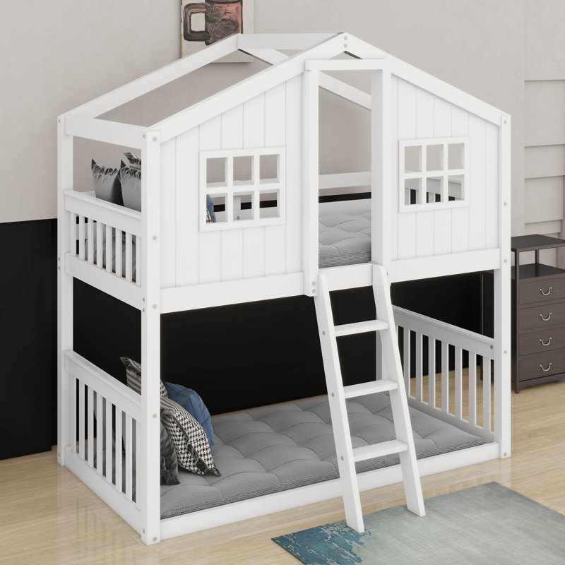 Lit superposé simple au-dessus de simple avec échelle et fenêtre, Blanc