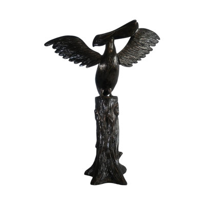 Sculpture pélican en aluminium sur souche d'arbre 34 po x 13 po x H 43 po