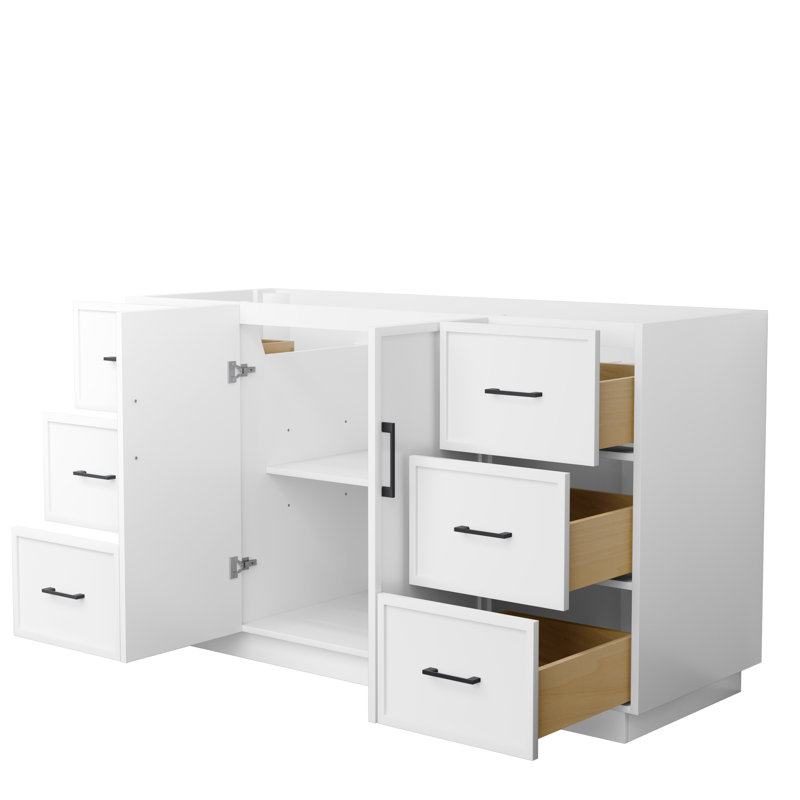 Elan TK 60" Freestanding Double Bathroom Vanity with Quartz Top, White, White Quartz, Matte Black