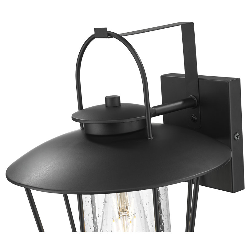 16.75 in. 1-Light Matte Black Outdoor Wall Lantern With Seeded Cylinder Glass