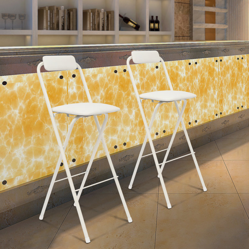 Folding Portable Bar Stool with Backrest (2 Pieces, 29.53 Inch), Blanc