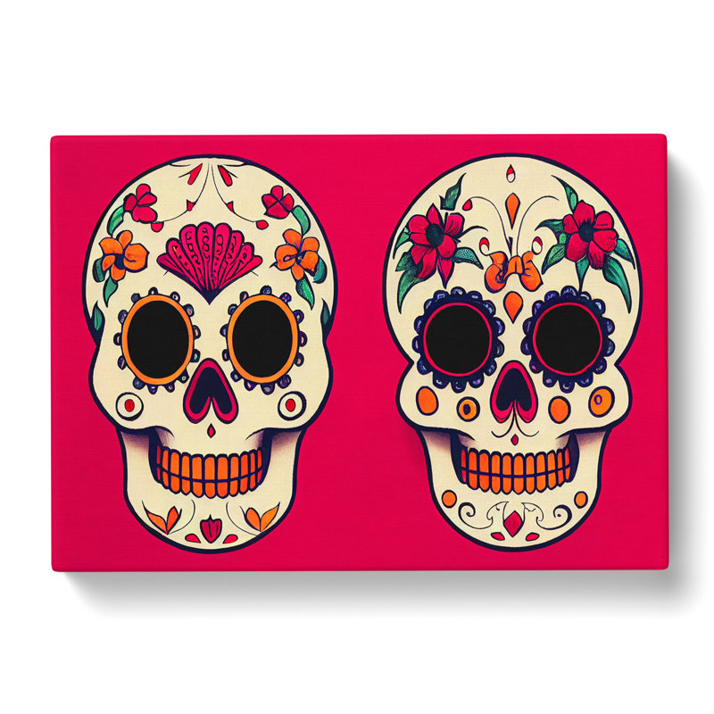 Floral Sugar Skulls - Wrapped Canvas