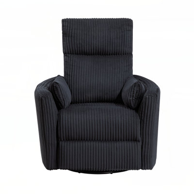 Black Corduroy Fabric Upholstery 1pc Accent Chair Swivel Glider Reclining Motion Solid Wood Living Room Furniture