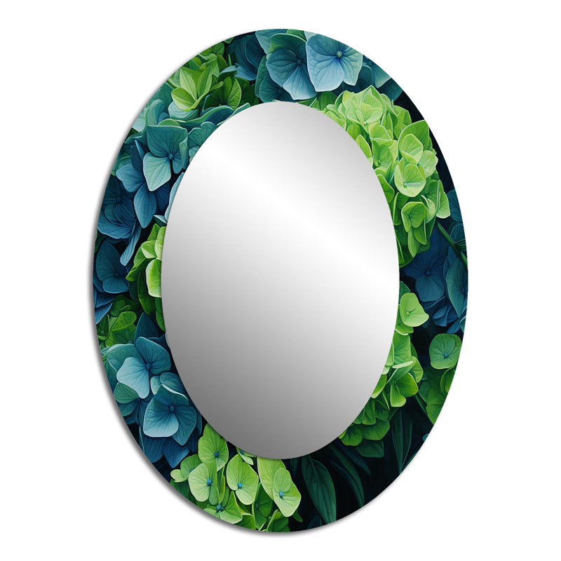 Green Blue Hydrangea Emerald Blooms - Hydrangea Mirror, Traditional Decorative Wall Mirror, Printed Metal Art, 40" x 30"