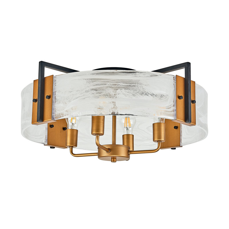 Plafonnier Delux Decor 4 lumières au fini doré avec abat-jour en verre nuagé non inclus
