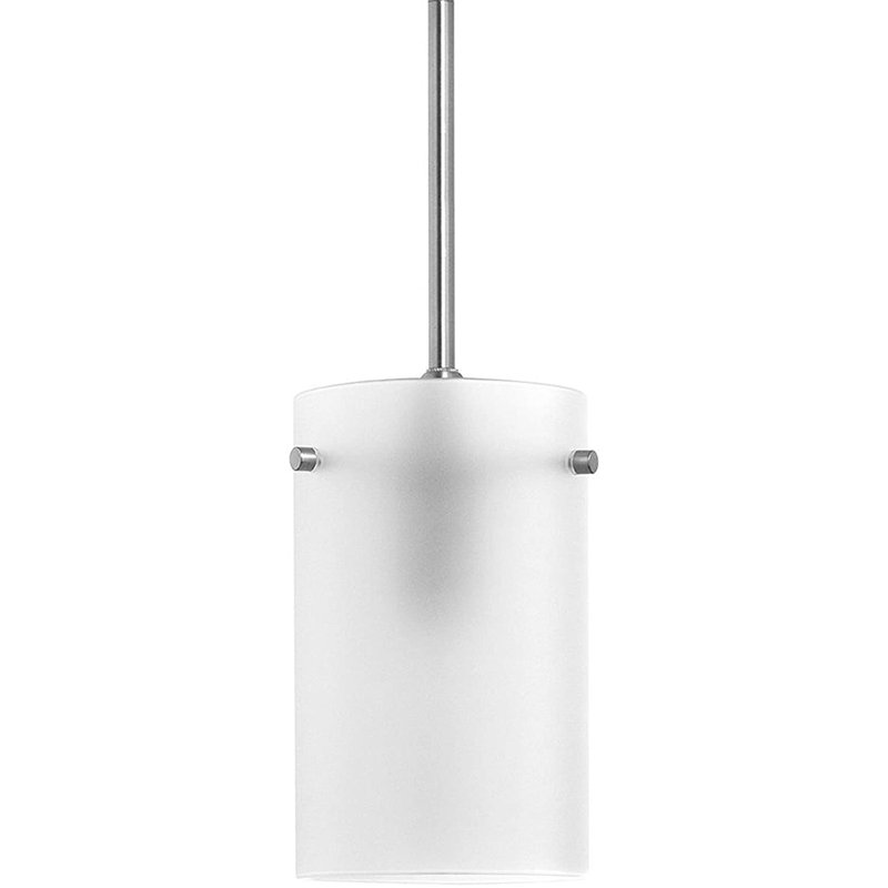 Luminaire suspendu cylindrique à 1 lumière Angelina, Brushed Nickel, Frosted, Medium Shade