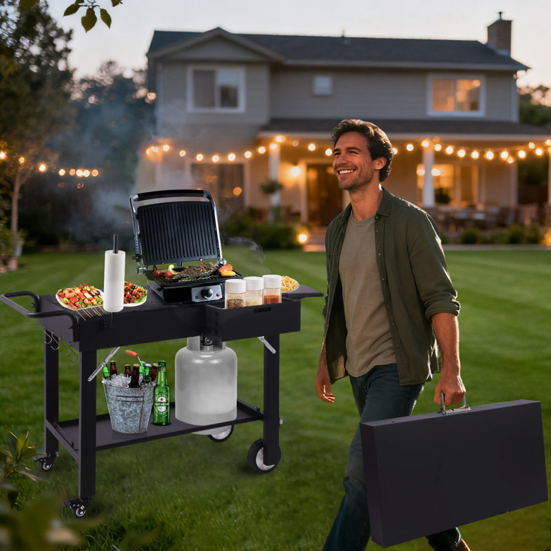 Portable Outdoor 6762B4FFC4AA4DAFB88F09B352069407 For Blackstone Griddle, Folding Table With Paper Towel Holder, Large Space Stand For Blackstone Griddle, Ninja Grills Etc