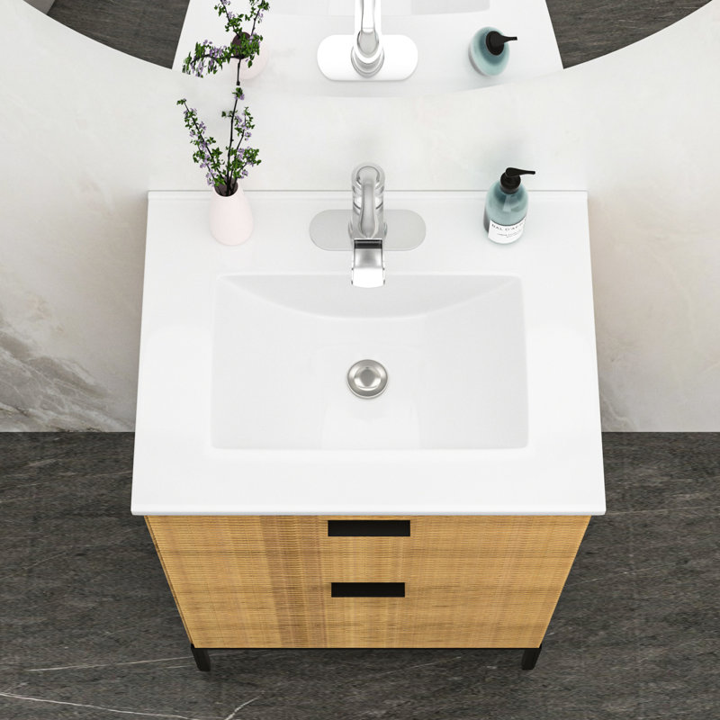 Comptoir de meuble-lavabo rectangulaire en céramique blanche 24 po x 18 po - 1 trou de robinet, trop-plein, teinture, faible capacité d'absorption d'eau avec trop-plein, détail exquis
