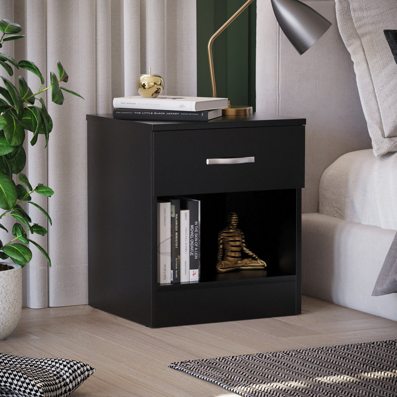 Maybery 1 Drawer Bedside Table, Black
