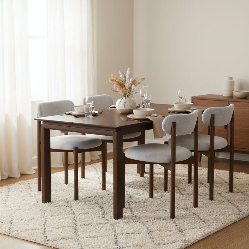 Elmora Set of Two Walnut Effect Solid Wood Dining Chairs, Beige