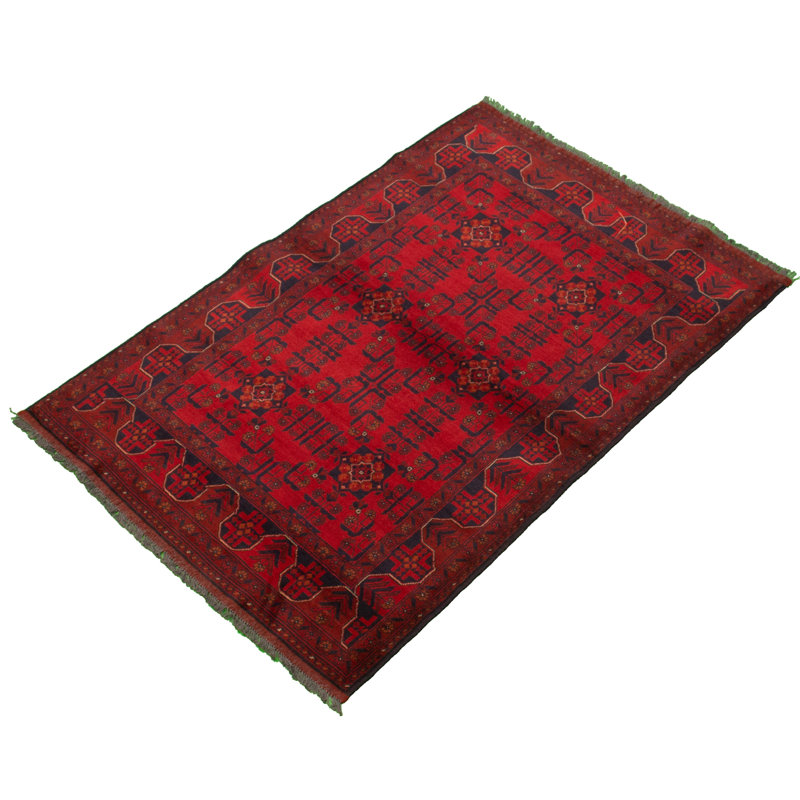 Tapis de zone en laine rouge/noir 4 pi x 6 pi 3 po à main one-of-kind-noué la 2010 esari turque Bagatelle