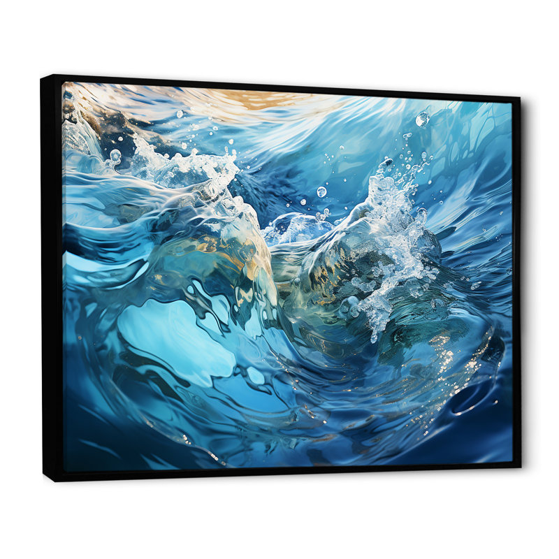 Fusion bleu marine et blanc IV sur toile, H 24 po x l 32 po x P 1 po, Cadre flottant noir