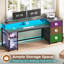 Bureau de 59 po avec tiroirs, bureau d'ordinateur réversible avec tiroirs-classeurs et rangement, bureau de jeu avec lumières DEL et prise de courant, bureaux à domicile pour impression-2124606635