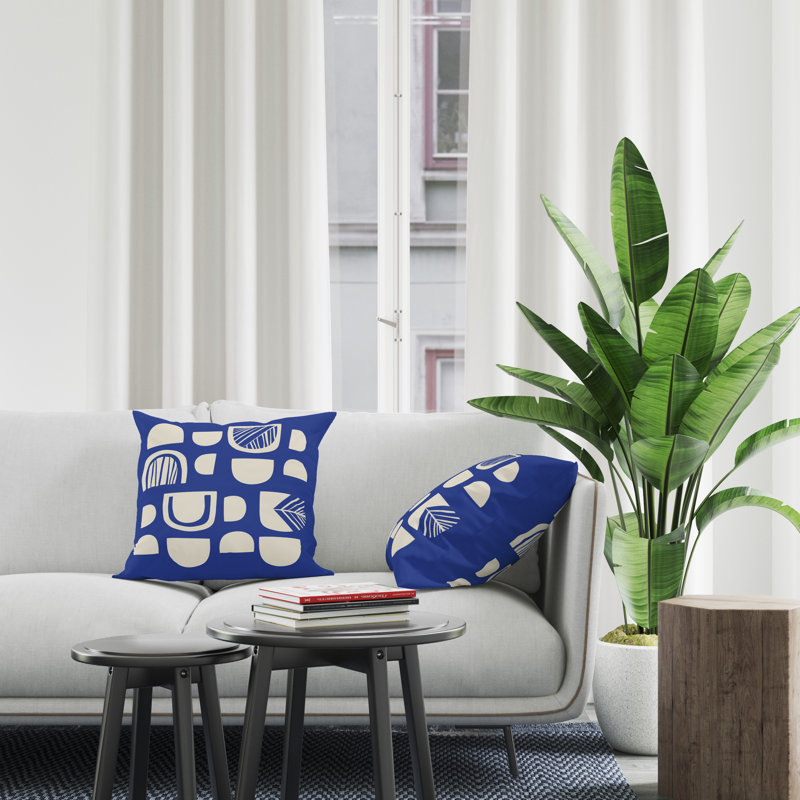 Jeté carré en polyester intérieur / extérieur, L 15 po x H 15 po, Bleu marine