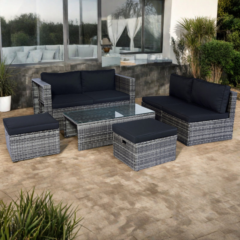 Ensemble de conversation modulaire en osier 6 pièces pour patio 6 pièces