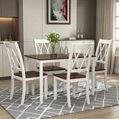 Ensemble de table de salle à manger 5 pièces pour 4 personnes, ensemble de table et chaises de cuisine en bois avec pieds en bois massif, ensemble de salle à manger moderne pour petits espaces
