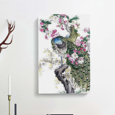 Two Peacocks by Kono Bairei - Wrapped Canvas