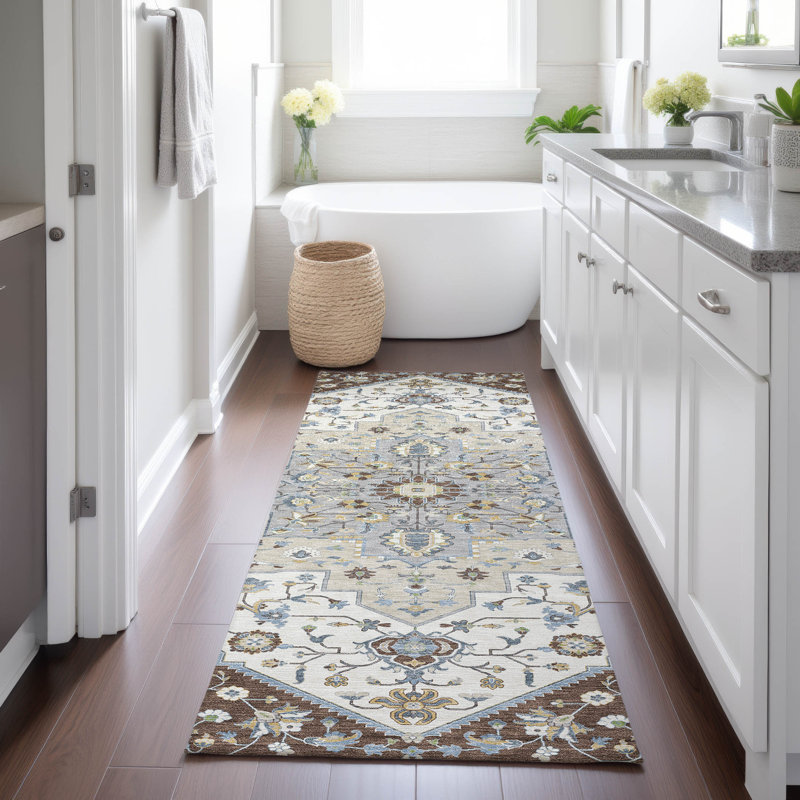 Machine Washable Indoor/Outdoor Chantille ACN2533 Traditional Rug, Runner 2'3" x 7'6", Chocolate