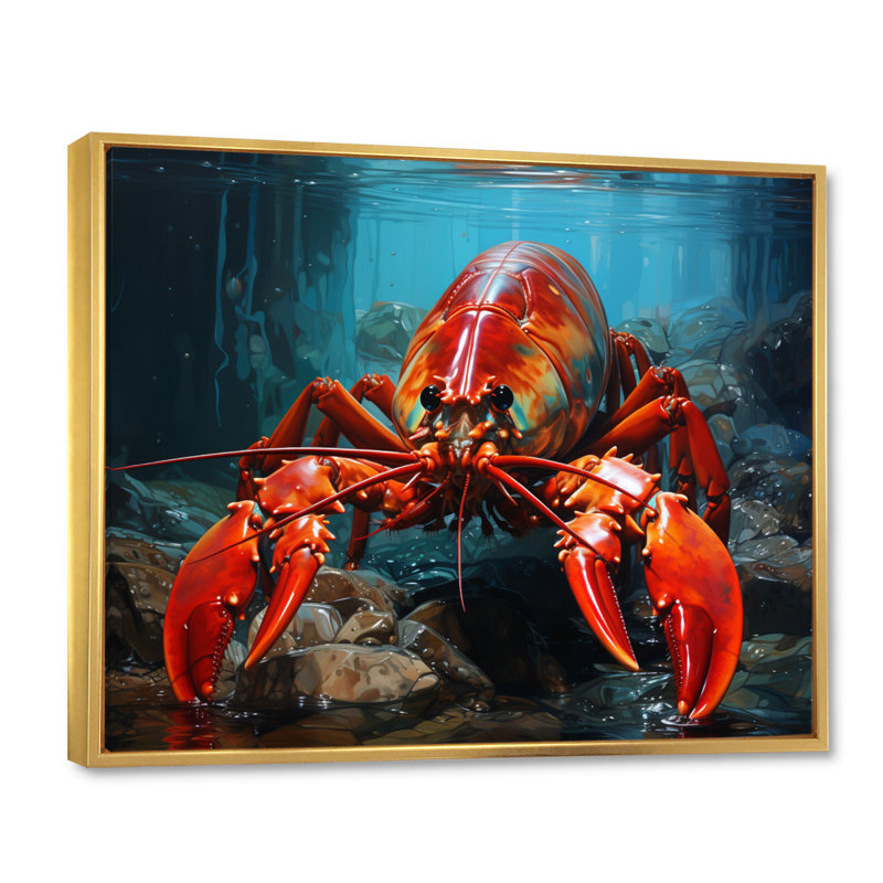 Red Lobster Under Warter, reproduction d'art sur toile, H 30 po x l 40 po, Cadre flottant doré