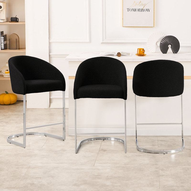 Tabouret de comptoir rembourré Chylee, Noir, 1