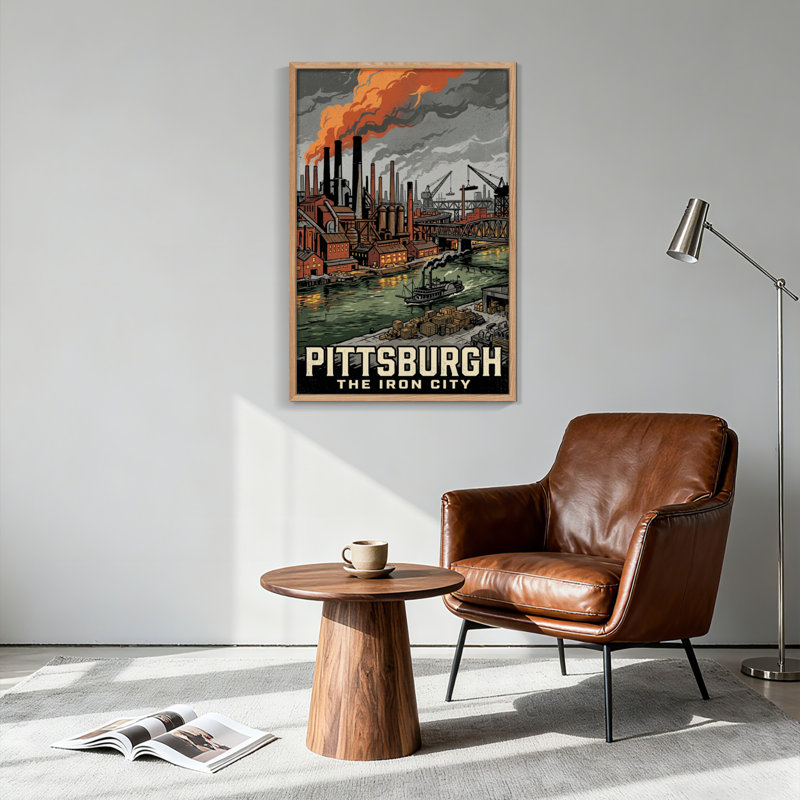 Ensemble de 1 tableau sur toile représentant une ville industrielle, 36"H x 24"W, Naturel