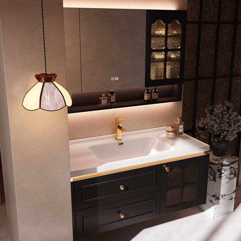 French light luxury and simple bathroom cabinet, Black