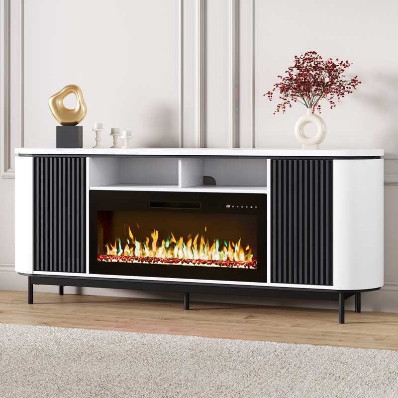Meuble télé 76 po avec foyer électrique 36 po, blanc